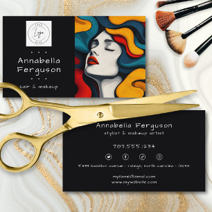 Moderne Pop-Art Retro Farbige Haare Make-up Logo Visitenkarte