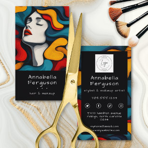 Moderne Pop-Art Retro Farbige Haare Make-up Logo Visitenkarte