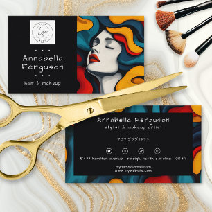 Moderne Pop-Art Retro Farbige Haare Make-up-Logo Visitenkarte