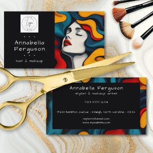 Moderne Pop-Art Retro Farbige Haare Make-up-Logo Visitenkarte