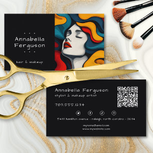 Moderne Pop-Art Retro Farbige Haare Make-up QR-Cod Visitenkarte