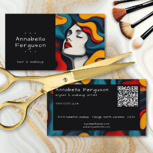 Moderne Pop-Art Retro Farbige Haare Make-up QR-Cod Visitenkarte