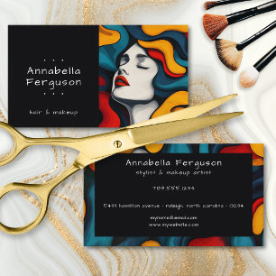 Moderne Pop-Art Retro Farbige Haare Make-up Visitenkarte