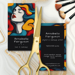 Moderne Pop-Art Retro Farbige Haare Make-up Visitenkarte