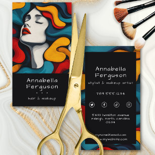 Moderne Pop-Art Retro Farbige Haare Make-up Visitenkarte