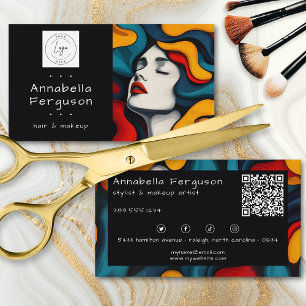 Moderne Pop-Art Retro Farbige Haare Makeup Logo QR Visitenkarte