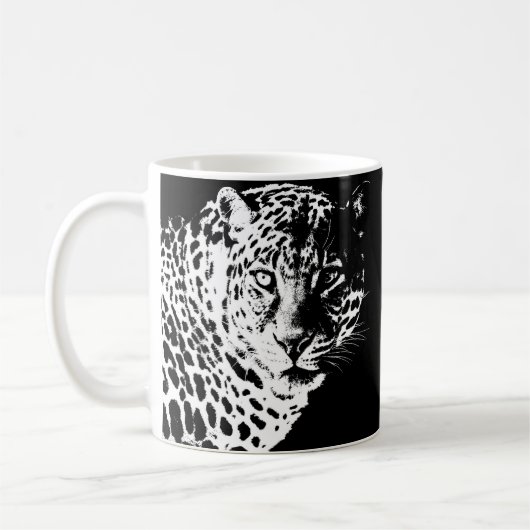 Moderne Pop Art Template Tiere Leopardengesicht Kaffeetasse (Links)