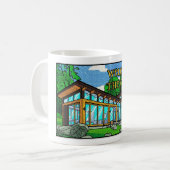Moderne Pop-Art-Waldhütte Mid-Century Comic Kaffeetasse (Vorderseite Links)