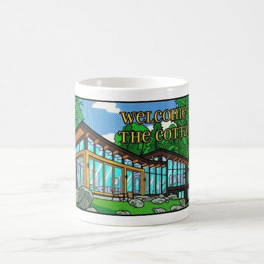 Moderne Pop-Art-Waldhütte Mid-Century Comic Kaffeetasse (Mittel)