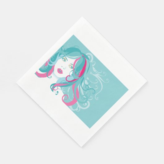 Moderne Pop Kunst Frau Aquamarin und rosa Swirt Ha Serviette (Ecke)