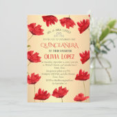 Moderne Poppies Quinceañera Rote Flora Geburtstag Einladung (Stehend Vorderseite)