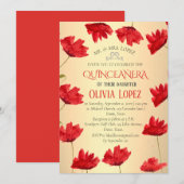 Moderne Poppies Quinceañera Rote Flora Geburtstag Einladung (Vorne/Hinten)