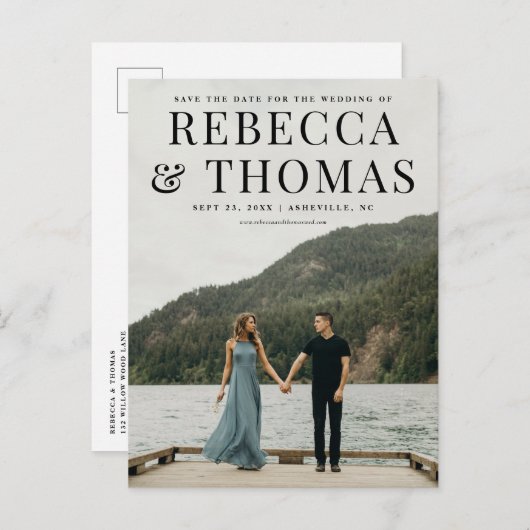 Moderne Portrait Foto Hochzeit speichern das Datum Ankündigungspostkarte (Vorne/Hinten)