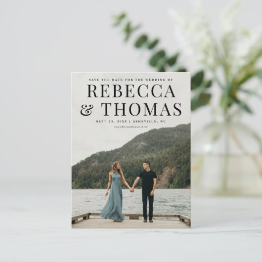 Moderne Portrait Foto Hochzeit speichern das Datum Ankündigungspostkarte (Stehend Vorderseite)