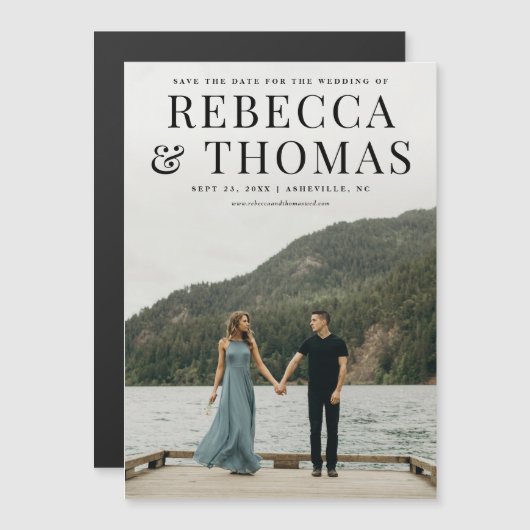 Moderne Portrait Foto Hochzeit speichern das Datum Magneteinladung (Vorne/Hinten)