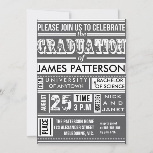 Moderne Poster-Abschlussfeier Einladung (Vorderseite)