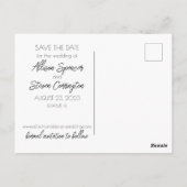 Moderne Postkarte mit Save the Date flaminginische (Rückseite)