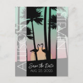 Moderne Postkarte mit Save the Date flaminginische (Vorderseite)