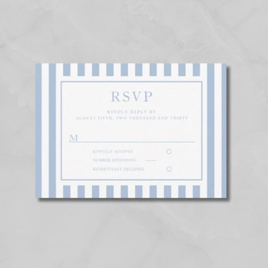 Moderne Powder Blue Streifen Hochzeit  RSVP Karte