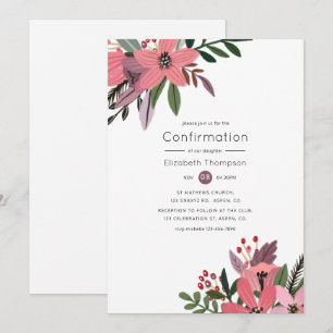 Moderne Pracht Pflaume und Rosa Florale Konfirmati Einladung