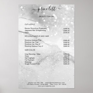 Moderne Preisliste für Silver Glitzer Salon Poster