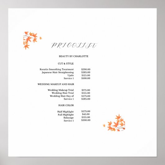 Moderne, Preisliste Poster (Vorne)