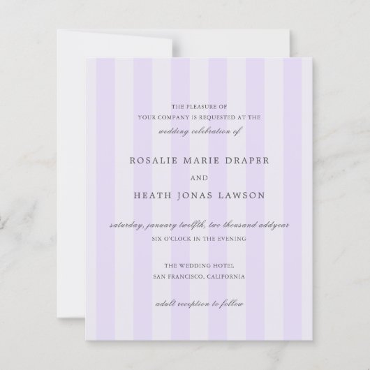 Moderne preiswerte Hochzeitseinladung PurpleStripe (Vorderseite)