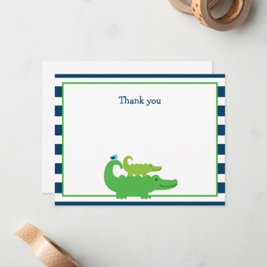 Moderne Preppy Alligator Flat Danke Notizkarten Mitteilungskarte (Vorderseite/Rückseite Beispiel)