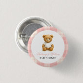 Moderne Preppy Bear Pink Kariert Baby Dusche Button (Vorne & Hinten)