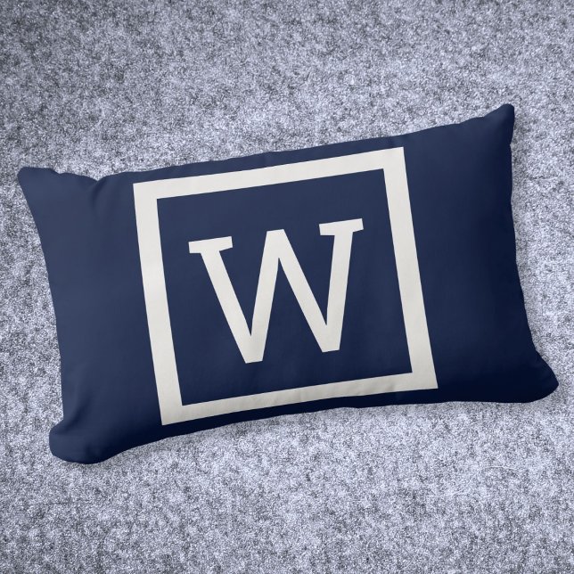 Moderne Preppy Graphic Monogram Navy Blue Lendenkissen (Modern Preppy Graphic Monogram Navy Blue Lumbar Pillow)