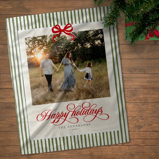 Moderne Preppy Happy Holidays Name & Foto Fleecedecke