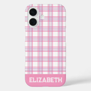 Moderne Preppy-Karo-Varsity-Schrift Rosa Lila iPhone 16 Hülle