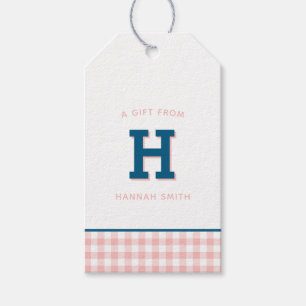 Moderne Preppy Monogram und Gingham Gift Tags Geschenkanhänger
