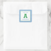 Moderne Preppy Monogram und Gingham Quadratischer Aufkleber (Tasche)