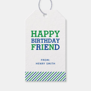 Moderne Preppy Monogram und Stripe Happy Birthday Geschenkanhänger