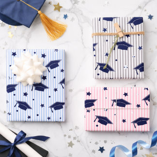 Moderne Preppy-Navyblau-Abschlussmützen-Vorlage Geschenkpapier Set