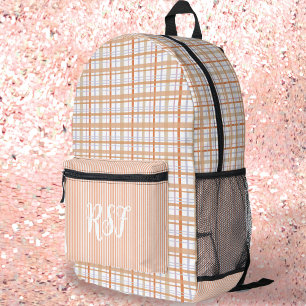 Moderne Preppy Orange Kariert und Stripes Girl Bedruckter Rucksack