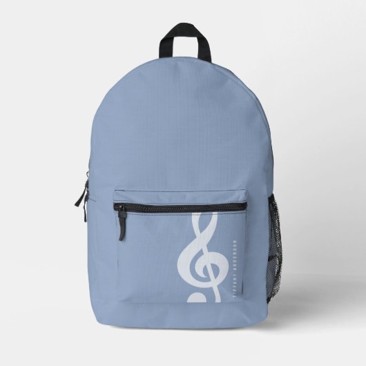 Moderne Preppy Pastor Blue Music Art Monogram Name Bedruckter Rucksack (Vorderseite)