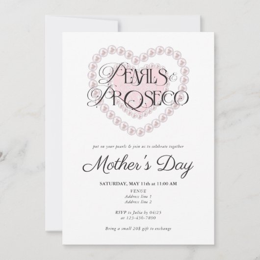 Moderne Preppy Pearls & Prosecco Mutter Day Party Einladung (Vorderseite)