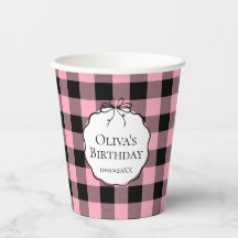 Moderne Preppy-Rosa-Schwarz-Gingham-Geburtstag