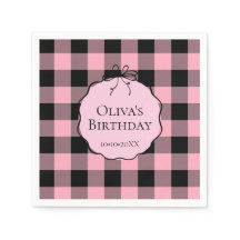 Moderne Preppy-Rosa-Schwarz-Gingham-Geburtstag