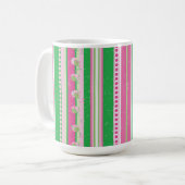 Moderne Preppy Streifen pink, grün, weiß Kaffeetasse (Vorderseite Links)
