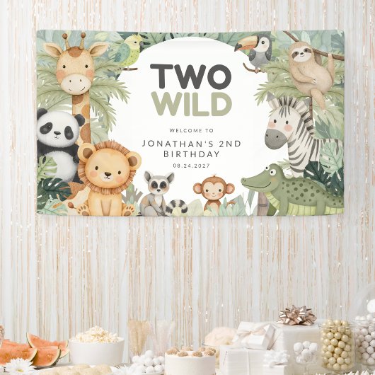 Moderne Preppy Two Wild 2. Geburtstag Dschungeltie Banner