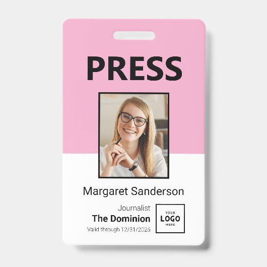 Moderne Presse-ID-Ausweis mit Foto und QR-Code Ausweis (Vorderseite)