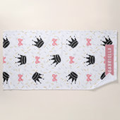 Moderne Princess Crown & Pink Bows Strandtuch (Vorderseite)