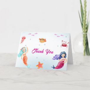 Moderne Princess Mermaid Ocean Coral Baby Dusche Dankeskarte