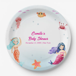 Moderne Princess Mermaid Ocean Coral Baby Dusche Pappteller