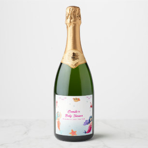 Moderne Princess Mermaid Ocean Coral Baby Dusche Schaumweinetikett