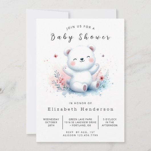 Moderne Printable Bear Baby Dusche Einladung (Vorderseite)