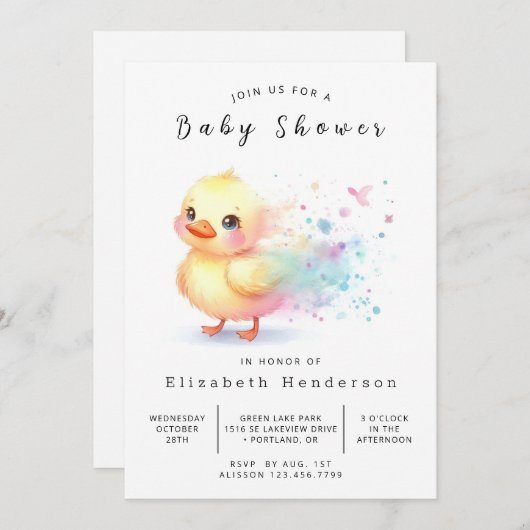 Moderne Printable Duck Baby Duck Dusche Einladung (Vorne/Hinten)
